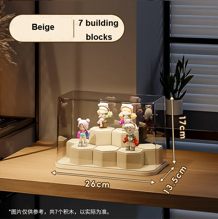 Modern Transparent Dustproof Acrylic Pop Mart Display Box Rectangle Blind Box Storage Stand PET Plastic Toy Building Tools