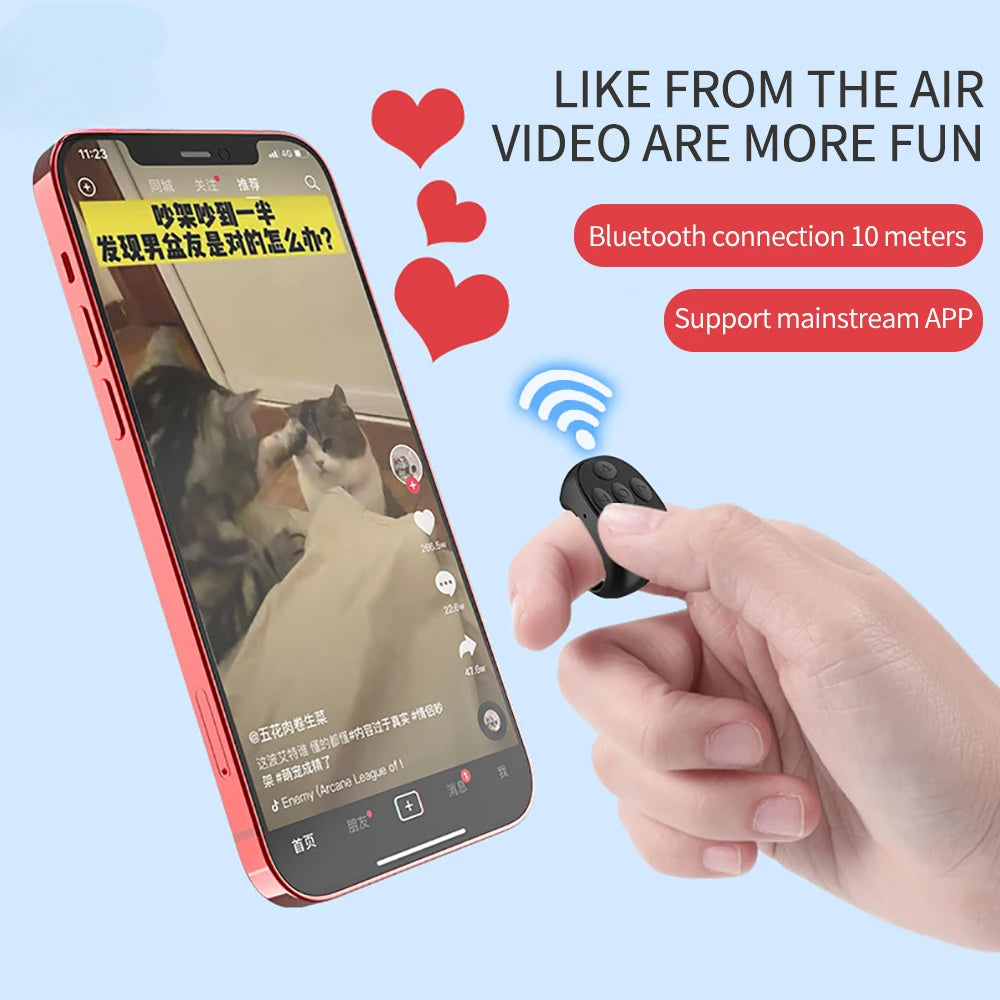 For Tik Tok Bluetooth Remote Control Self-timer Mobile Camera Lazy Person Self-timer Video Remote Control Fingertip Ring Gadget