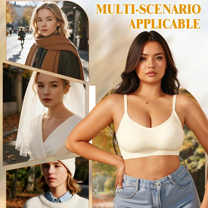 Women Plus Size Wireless Bra Thin Padding Soft Support Lifting Seamless V Neck Backless Minimizer
