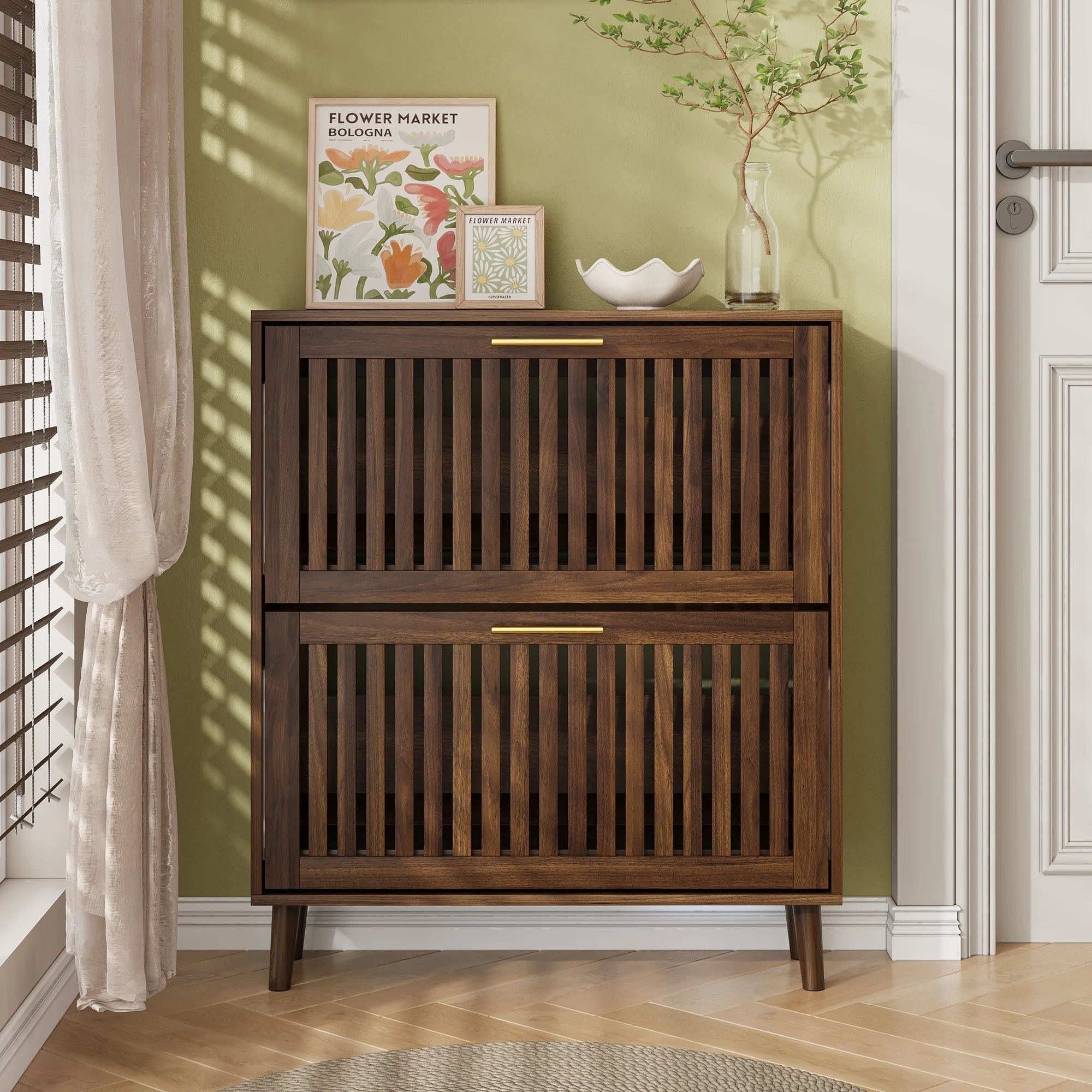 Wooden Shoe Cabinet Storage for Entryway and Modern Shoe Rack Cabinet for Living Room