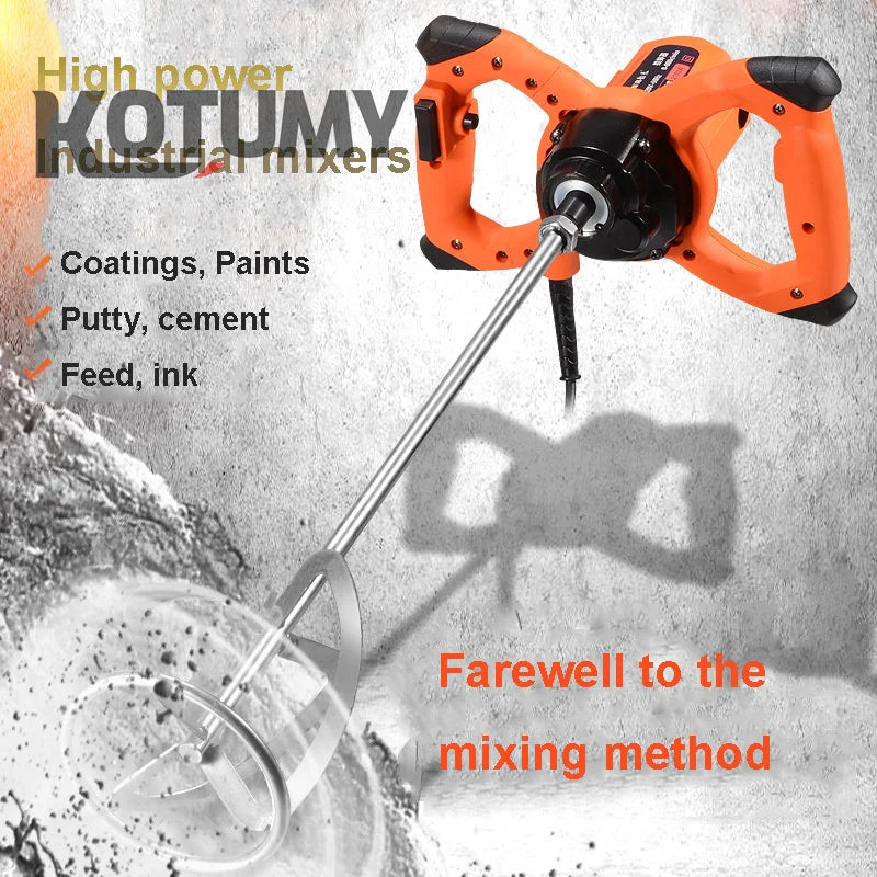 Industrial Grade Mixer 2100W Handheld Paint Putty Powder Cement Plaster Mortar Coating Mixer 6 Gear Adjustable Speed 110/220V
