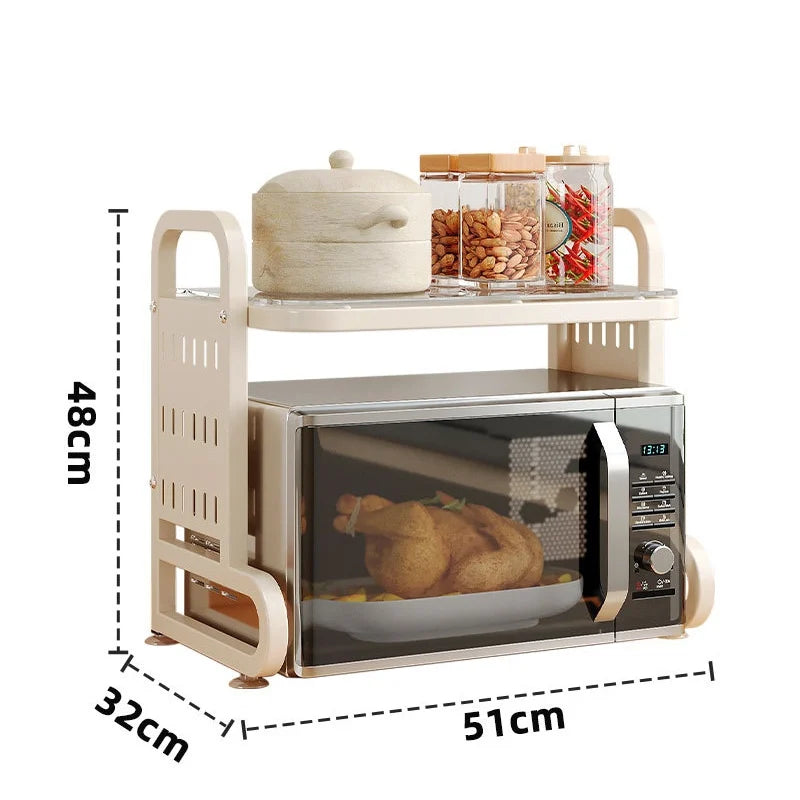 Metal Kitchen Microwave Oven Spice Storage Shelf Storage Rack Coffee Bar Station Baker Racks For Kitchen Plates, Pans And Pots