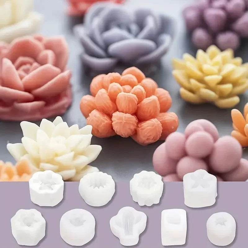 9pcs Succulent Plant Silicone Mold for Resin Crafts Scented Candle and Diffuser Gypsum Mold for Desktop Decorative Items
