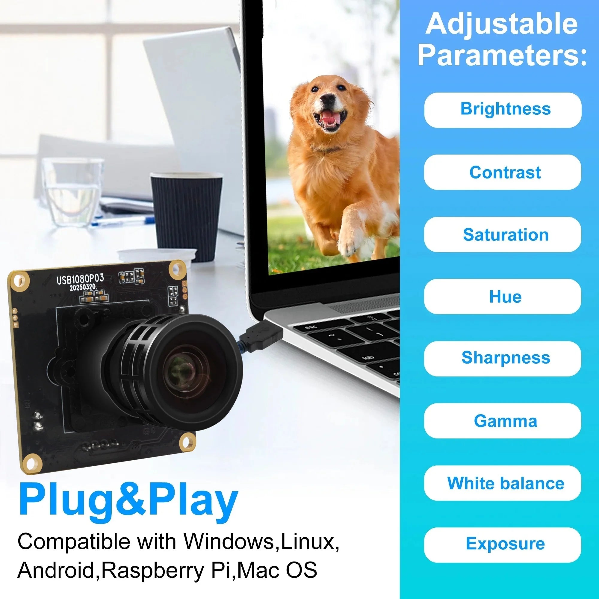 ELP Starvis HDR H.264 USB Camera Module 0.0001 Lux Star Black Low Light 1080P Webcam Module with F1.0 Aperture Lens for Security
