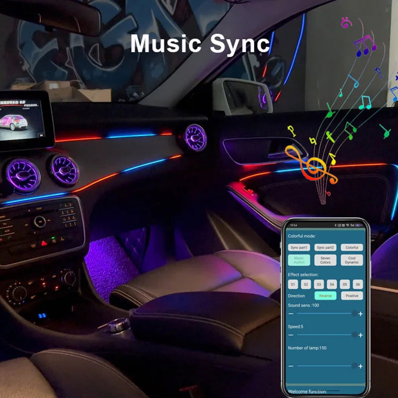 OEM Manufacturer Customizable RGB Dynamic Symphony Car Interior Light 18 / 22 in 1 Ambient Atmosphere LED Light Kit for Car