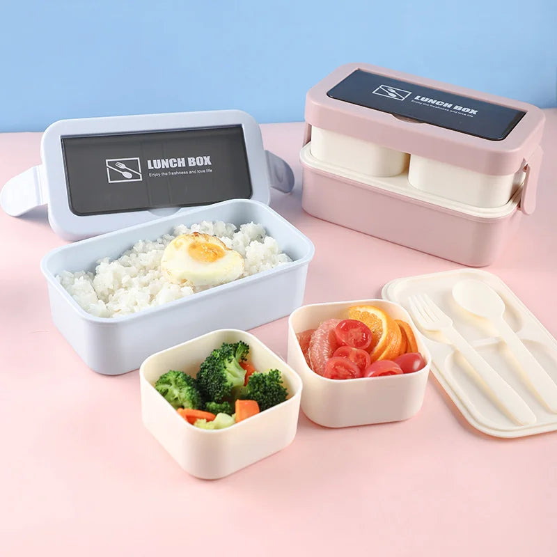A02 Portable 1000ml PP Lunch Box Double-Layer Plastic Lid BPA Free Bento Box for Daily Meal Prep and Storage