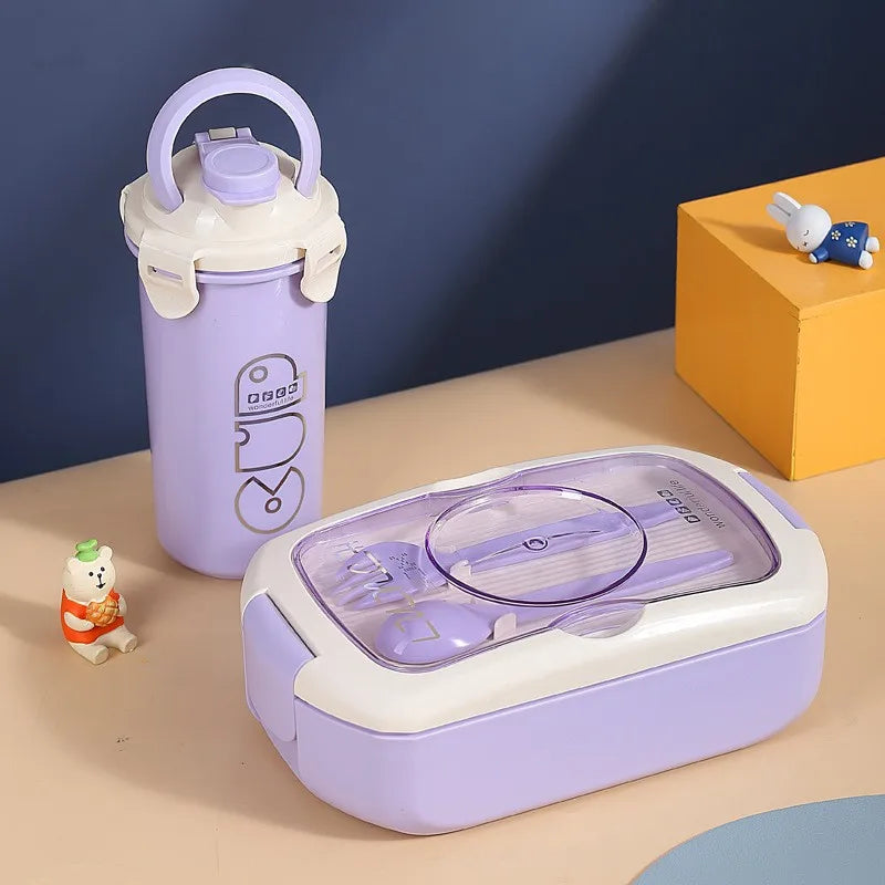 Wholesale Custom Rectangle Kids Lunch Box Set Bento BPA-Free Thermal Plastic with Bag and Water Bottle for School Food Storage