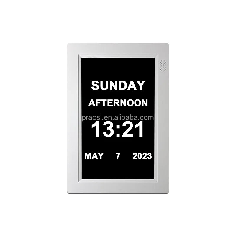 Pros 8" Large Number Analogue Dementia Clock Digital Calendar Day Date Senior Clock Auto DST Medication Reminder Custom Alarms