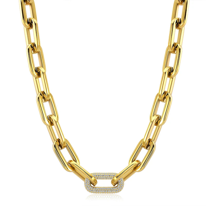 Stainless Steel Crystal Link Chain Bracelets for Women Men Exaggerated Gold Color Thick Big Bracelets Bangle Geometric Links