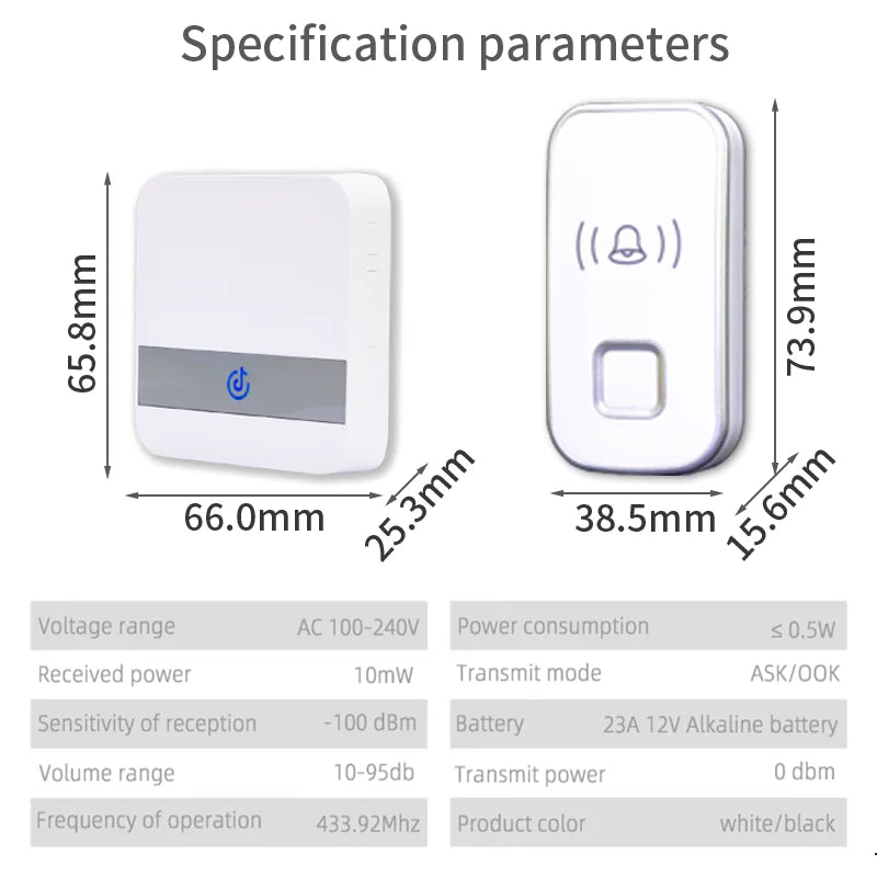 300M Long Range Wireless Doorbell 16 Melodies Loud Alarm IP44 Waterproof for Home School Outdoor Hotel Remote Control Included
