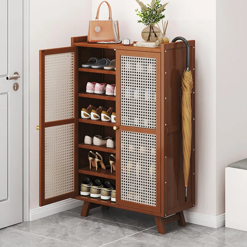 Modern Stainless Steel Shoe Cabinet with Breathable Panel Extendable Bamboo Doors Furniture for Home Hotel for Entry Living Room