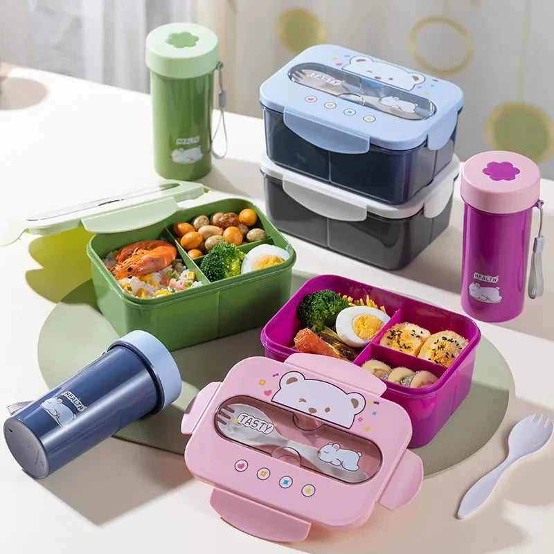 Microwave Safe Bento Box Food Grade Plastic Leak Proof Lunch Container With Cup Holder Office School Home Meal Prep Storage