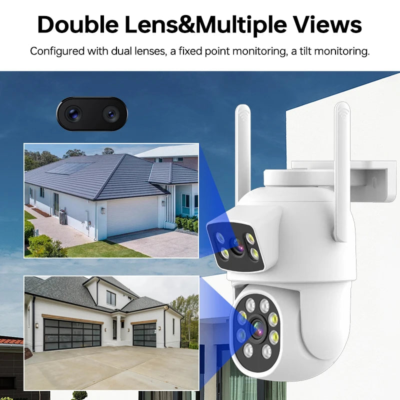 USA Local Stock Dual Lens Motion Detection Smart Security Camera for Home Wide Angle 355 Degree and Full Color Night Vision