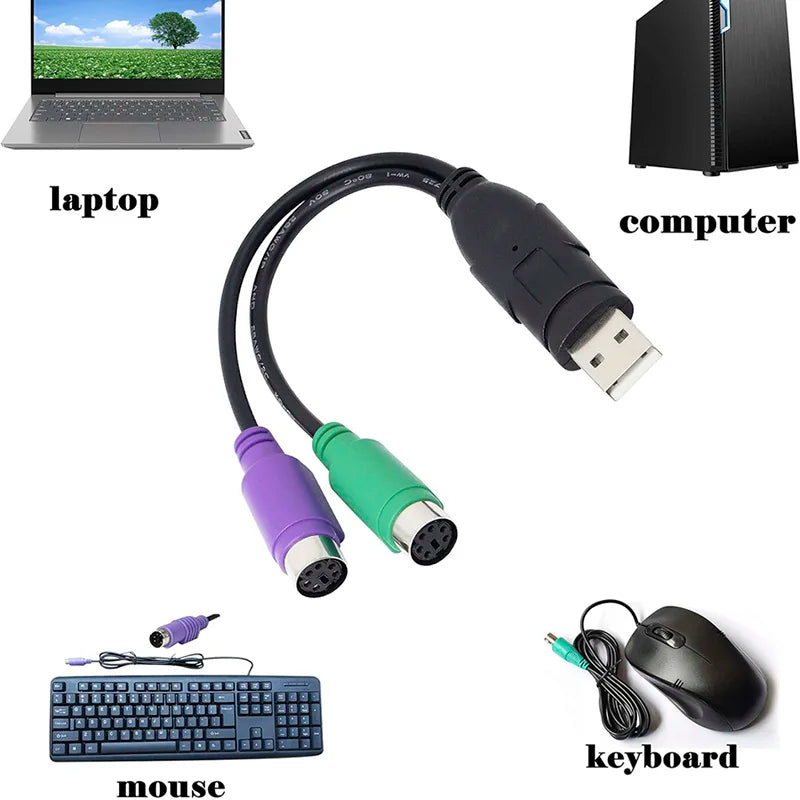 PS2 to USB Cable USB to PS/2 Plug Active USB to Dual PS/2 Adapter Keyboard Mouse Converter Adapter for the Keyboard PS2