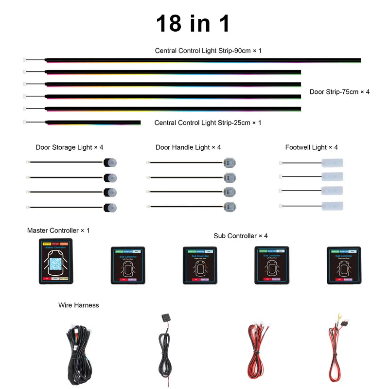 OEM Manufacturer Customizable RGB Dynamic Symphony Car Interior Light 18 / 22 in 1 Ambient Atmosphere LED Light Kit for Car