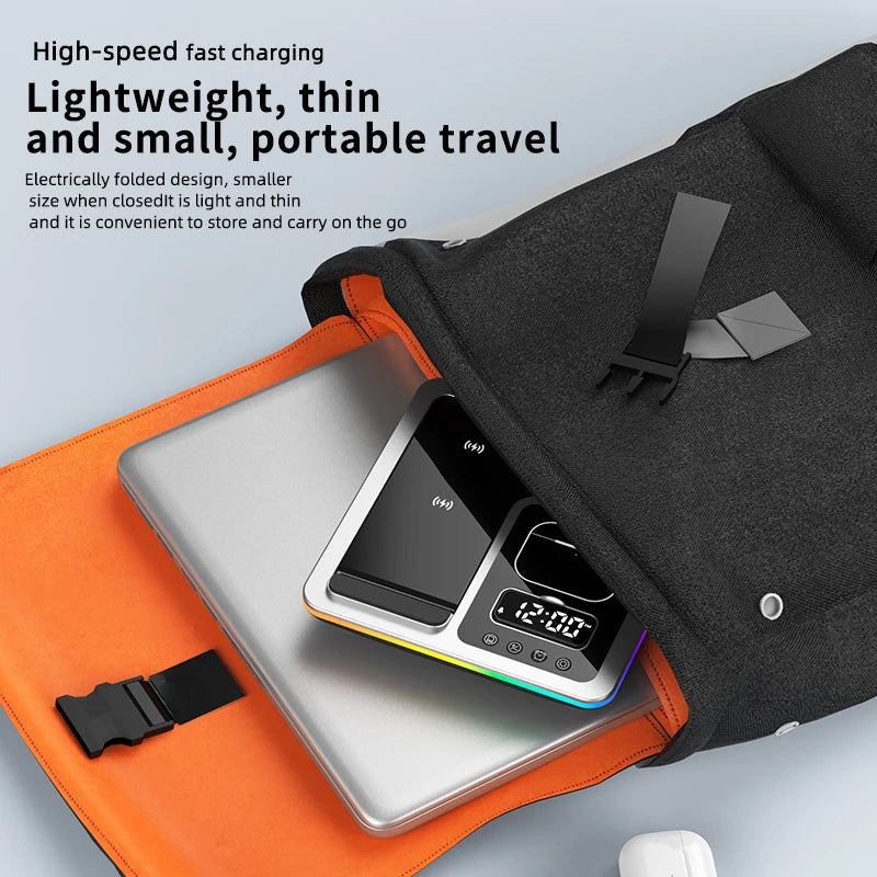 2024 New Product 5 in 1 Wireless Chargers Automatic Lifting Fast Charger Multifunctional  Alarm Clock for iphone 15 Night Light