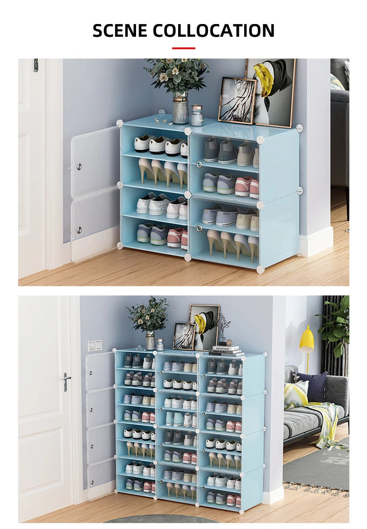 Plastic Metal Shoe Storage Cabinet Folding Portable Shoe Rack Door Living Room Furniture Cheap Simple Modern with Transparent