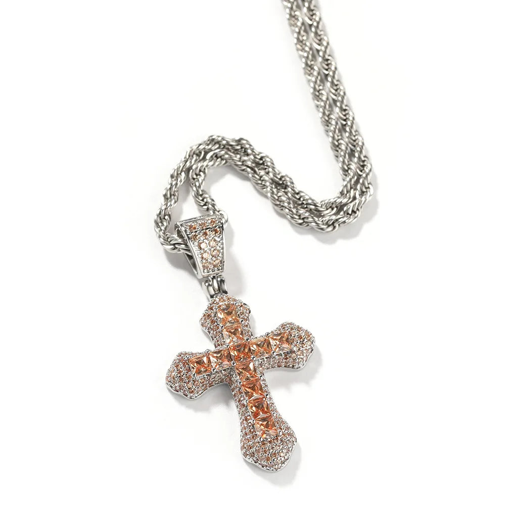 High Quality Hip-hop Cross Necklace for Men and Women Light Luxury Micro Paved Zircon Cross Pendant Necklace Wholesale