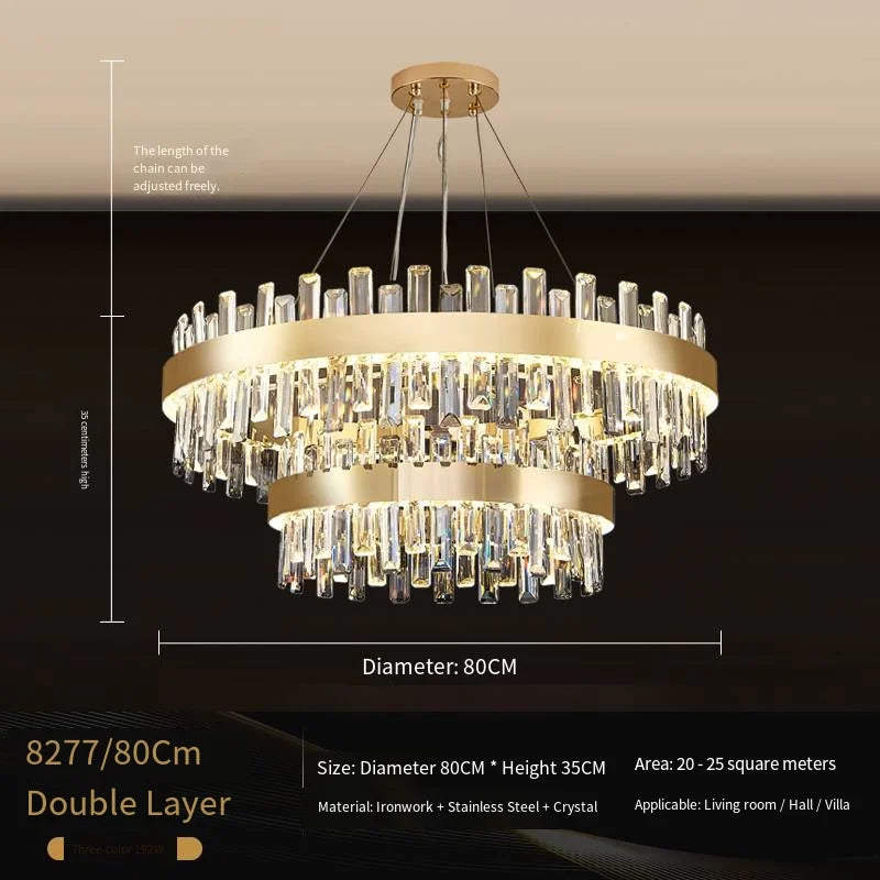 Classic Modern Luxury Villa Round Wedding Crystal LED Chandelier Light for Hotel Livingroom Adjustable Height Pendant Lamp