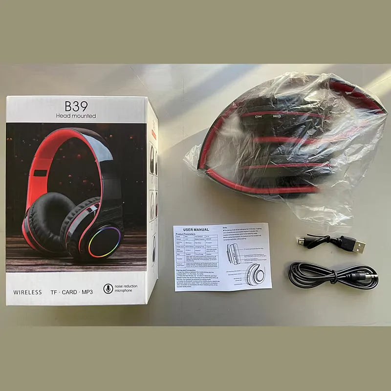 Hi-Fi Stereo B39 Dynamic Gaming Headphone ANC/ENC Over-Ear Headphone with LED Light Wireless Headset Wholesale Colorful Earphone