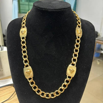 Custom Hip Hop Mens Stainless Steel 18k Gold Plated Chain Necklace Cuban Link Chain Cuban Curb Head Charm Necklace