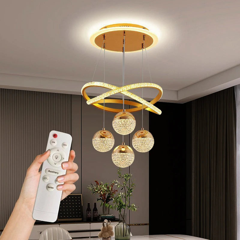 2025 Factory Luxury En Cristal Pendant Lighting Fixture 120V-220V 88W Tri-Color Dimmable Remote Chandelier for Dining Room