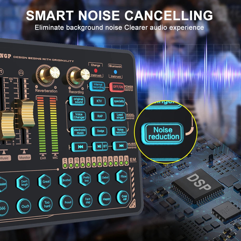 Professional Sound Card Bluetooth Podcast Equipment StudioWith Effect for Podcasting Broadcast Recording Streaming Gaming