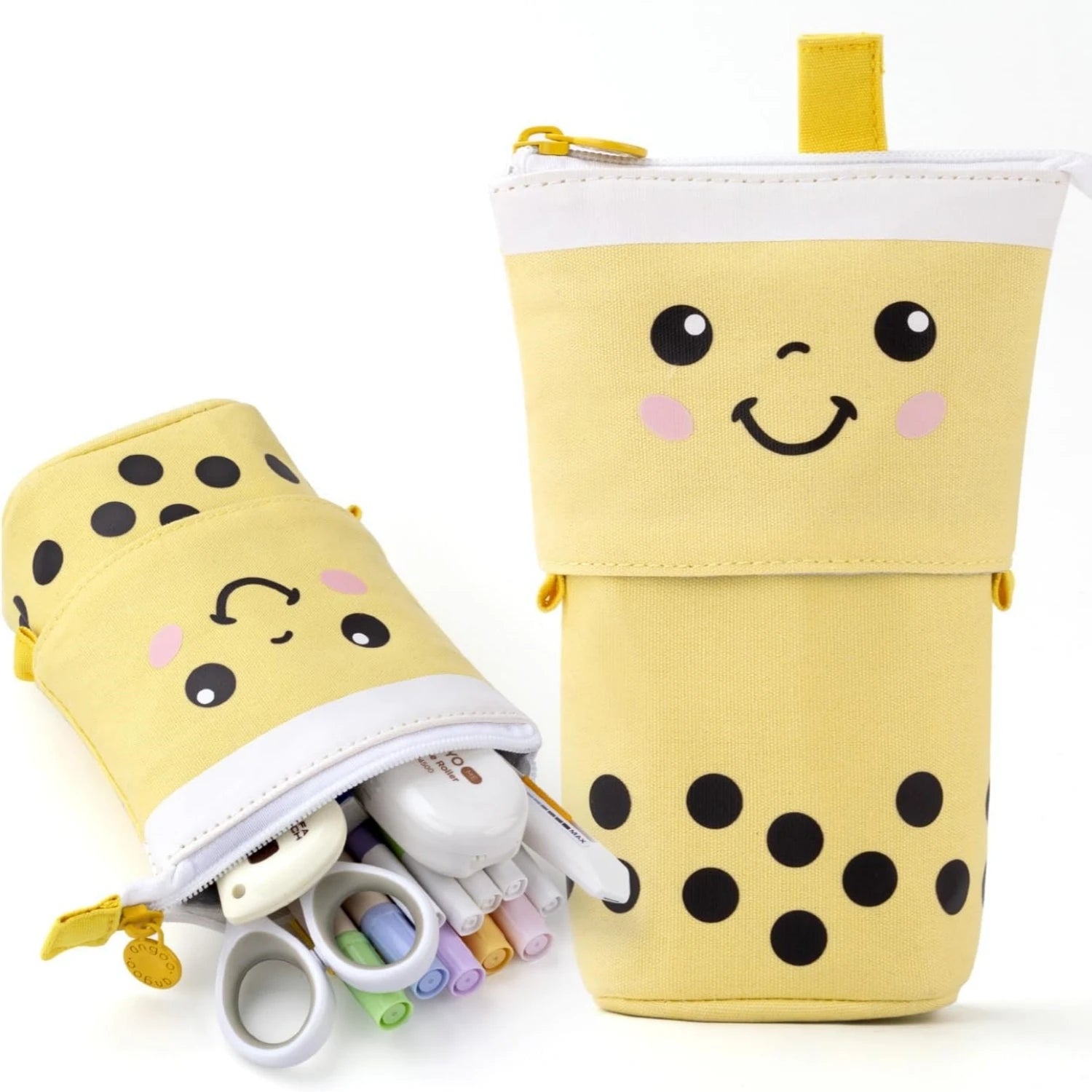 Milk Tea Design Expandable Canvas Pencil Case Portable Multi-Function Storage Organizer for School Desktop Drawer Organizers