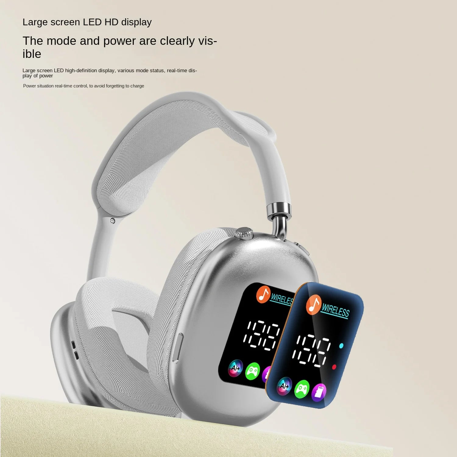 Factory Private Model Headband Dynamic Wireless Earphones RGB Lighting IPX5 Waterproof Screen On-ear & Over-ear Headphones