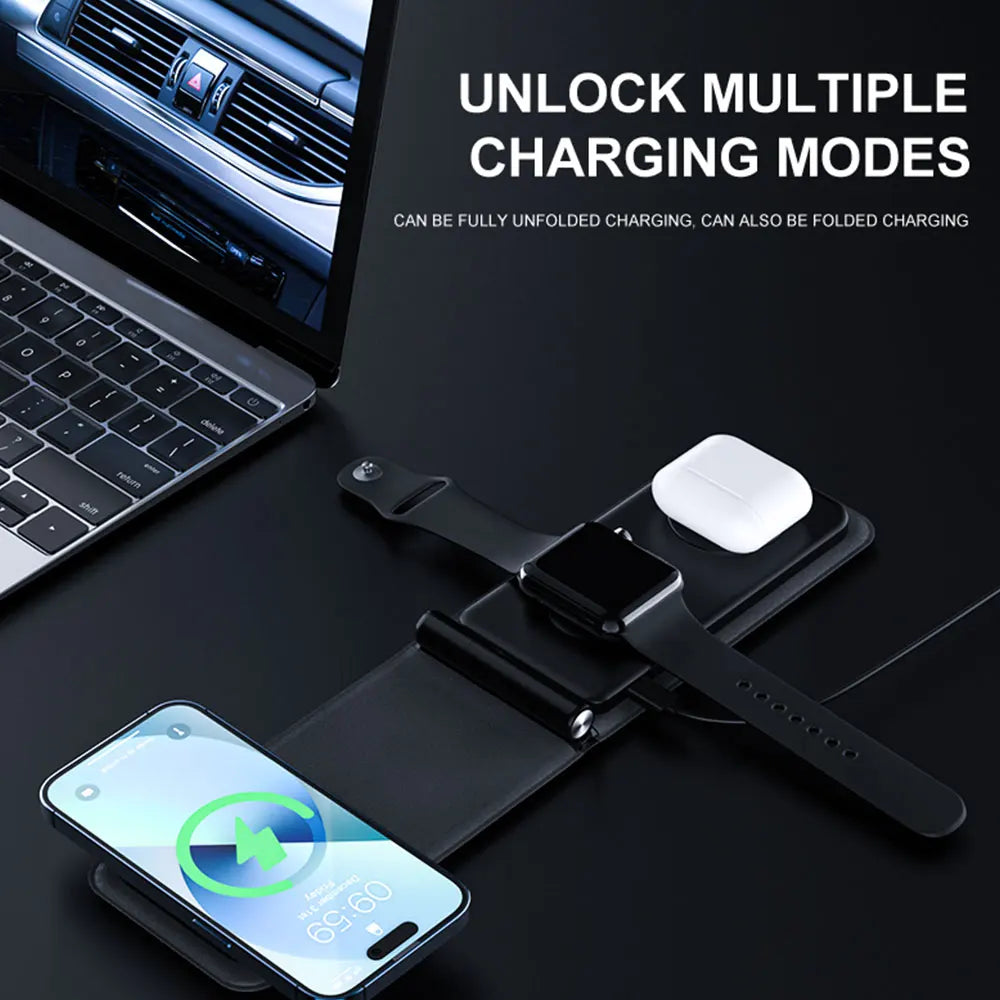 3 in 1 Foldable Wireless Charger for iphone 16 15 14 Fast Wireless Chargers for Watch 9 8 Chargers Earphone Phone Station Custom