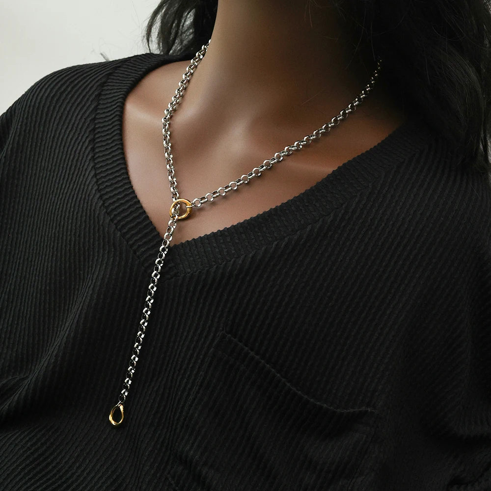 New Arrivals Waterproof Jewelry Minimalist 18K Gold Plated Stainless Steel O Shaped Long Chain Sweater Necklace YF5079