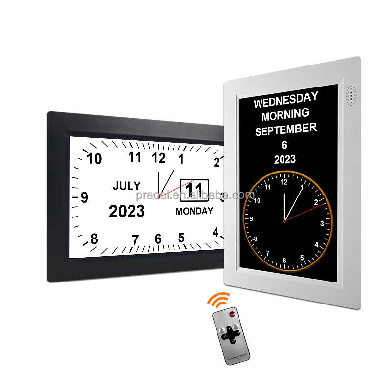 Pros 8" LED Analogue Dementia Clock Auto DST Digital Calendar Alarm Clock Date Time Day Week Medication Reminders Custom Alarms