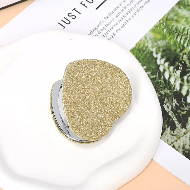 Factory Price New Design Portable Double Sided Heart Shaped Leather Folding Compact Pocket Mirror