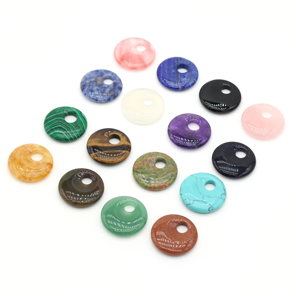 Natural Stone Pendant Semi-precious Stones Round Big Hole Charms For Jewelry Making DIY Necklace Bracelet Earrings Accessories