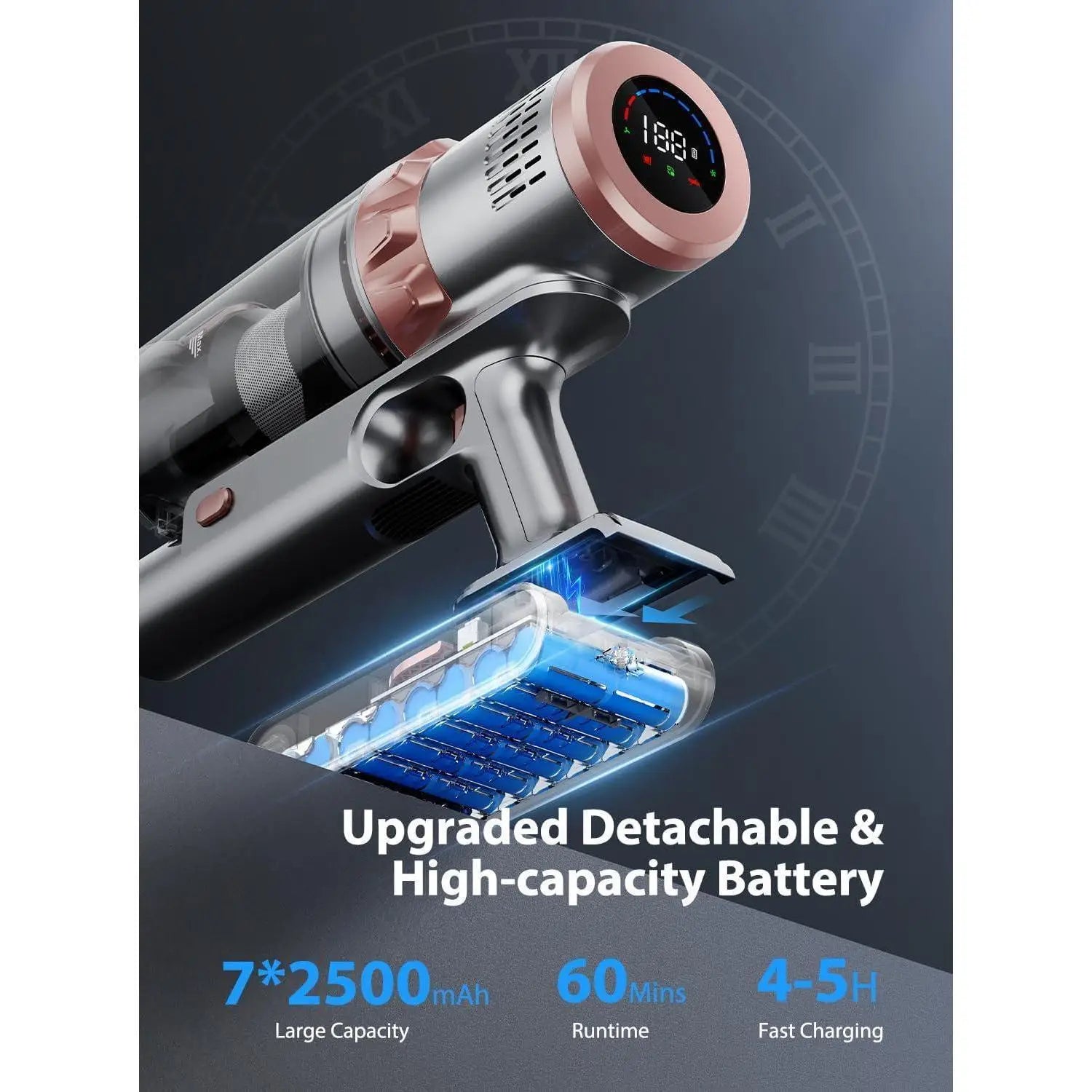 Vacuum Cleaners, 45KPa Powerful Suction Cordless Vacuum Cleaner with LED Touch Display, 60mins Runtime Lightweight Stick Vacuums