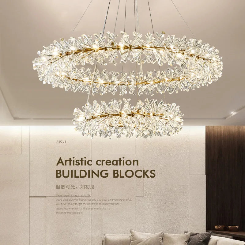 Luxury Crystal Chandeliers Adjustable Height Single Double Ring-for Hotel Lobby Villa Home Decor 3000K AC Factory Direct Sales