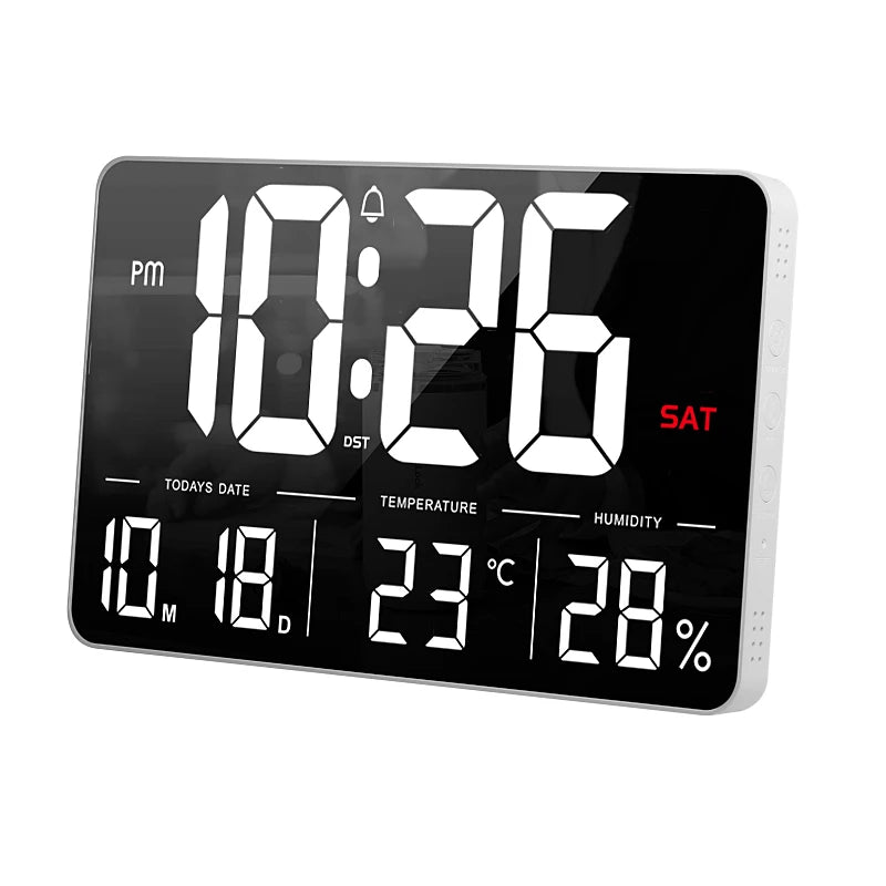Digital LCD 13inch Mobile Phone App Operation Day Date Temperature Humidity WiFi Weather Desktop and Wall Alarm Clock