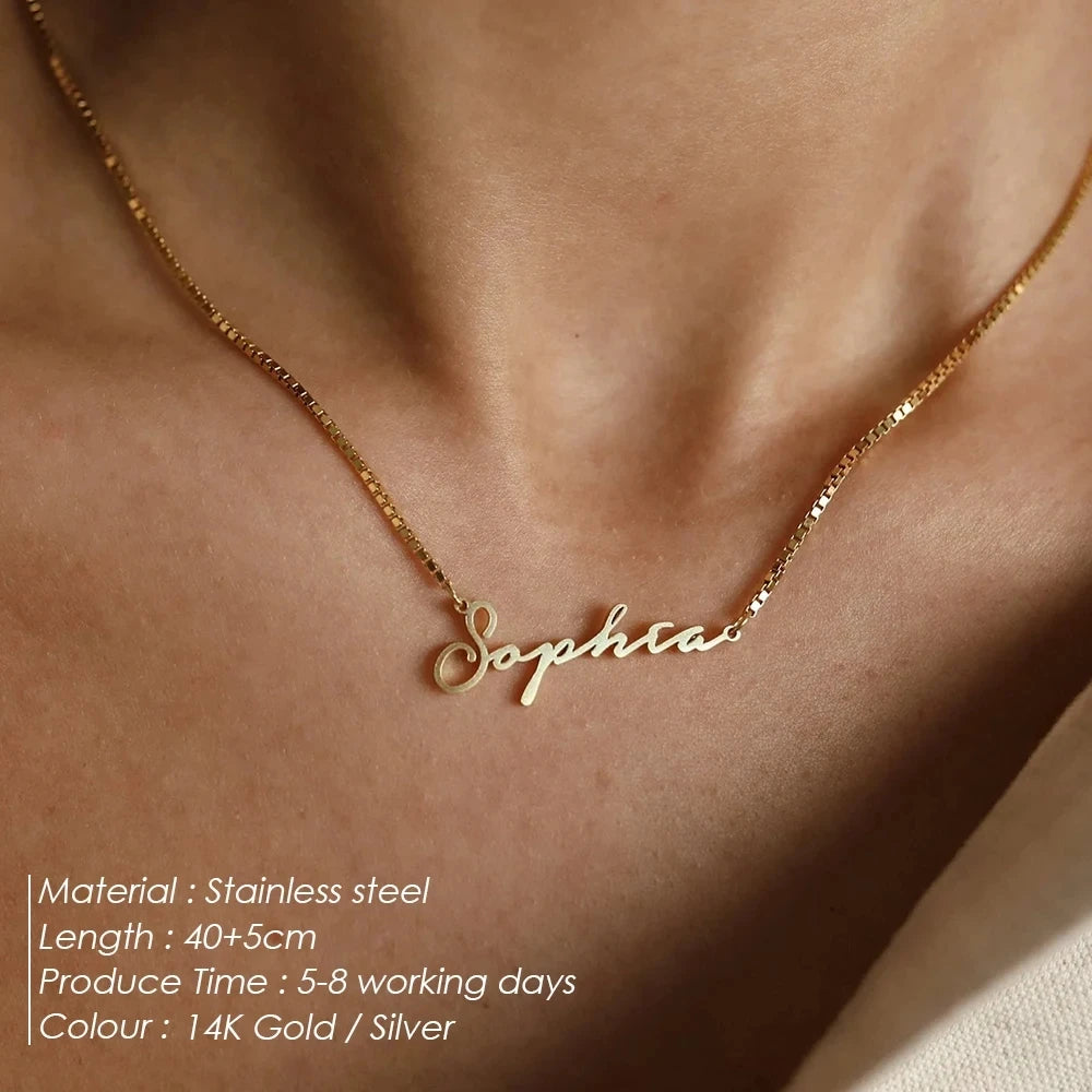Fashion Stainless Steel Personalized Name Necklace with Link Chain Gold Color Choker Pendant Nameplate Dropshipping Jewelry
