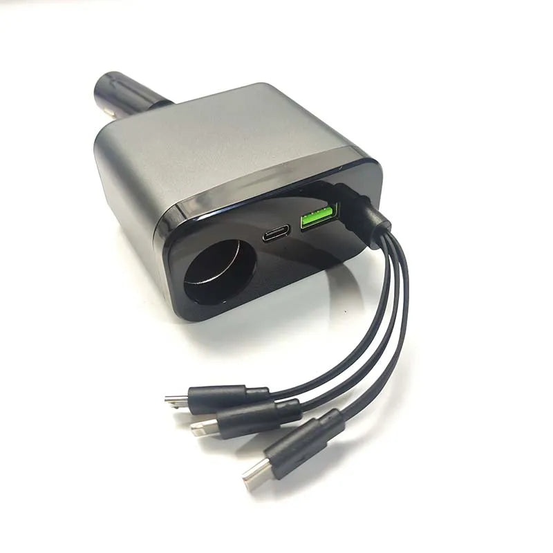 Retractable Car Charger, 4 in 1 Super Fast Vehicle Phone Charger Adapter, Auto Cellphone Charging Accessories