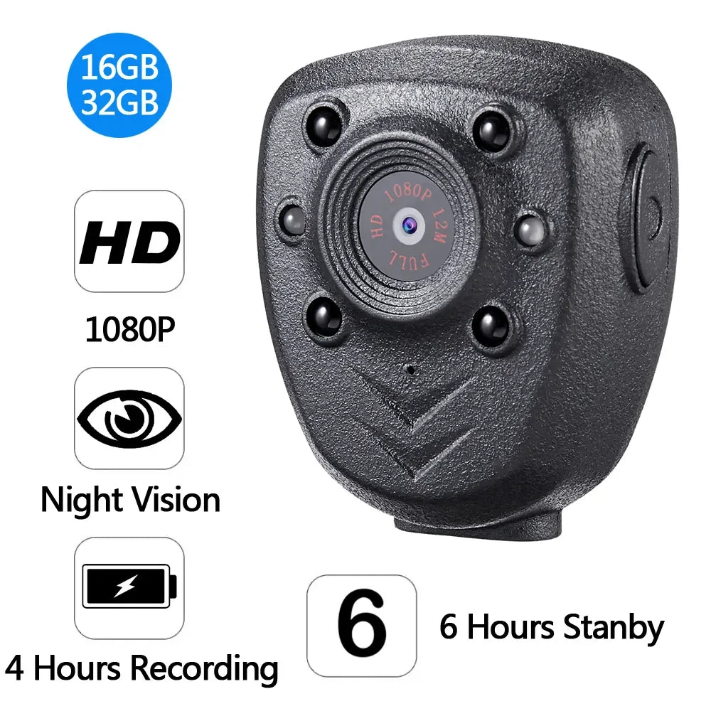 Mini Body Camera Video Recorder with Night Vision IR & Loop Record HD 1080P Wearable Cam for Home Outdoor Security Guard