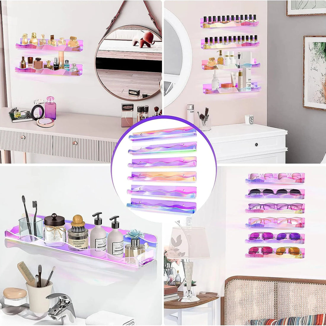 2pcs Acrylic Nail Polish Organizer Wall Mounted Transparent Polish Display Stands Holders Nail Tech Organizers and Storage Rack