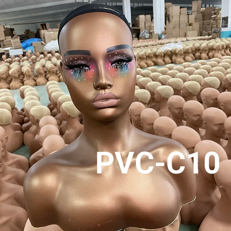 Mode Makeup Female Mannequin Head Display Black Tete De Stand with Realistic Shoulders Wig Displays