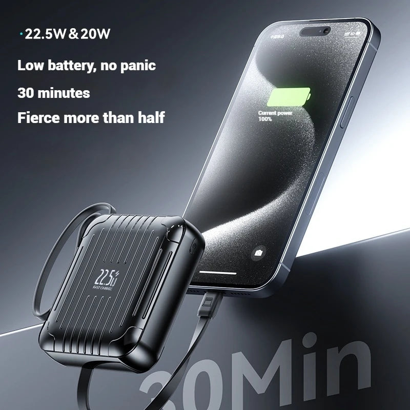 Newest Small Portable Mini 22.5W Fast Charging Power Banks Built-in Cables 20W TYPE-C 10000mah Power Bank for IPhone 16/15