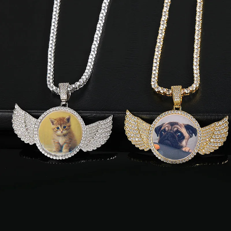 Hip Hop Custom Sublimation Necklace Blanks Bling Iced Out Custom Photo Pendant Diy Sublimation Pendant Necklace