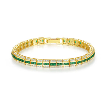 Luxury 18K Gold Plated Radiant Cut Brilliant CZ Zircon Hand Chain Bracelet Fashion Women Emerald Tennis Bracelet