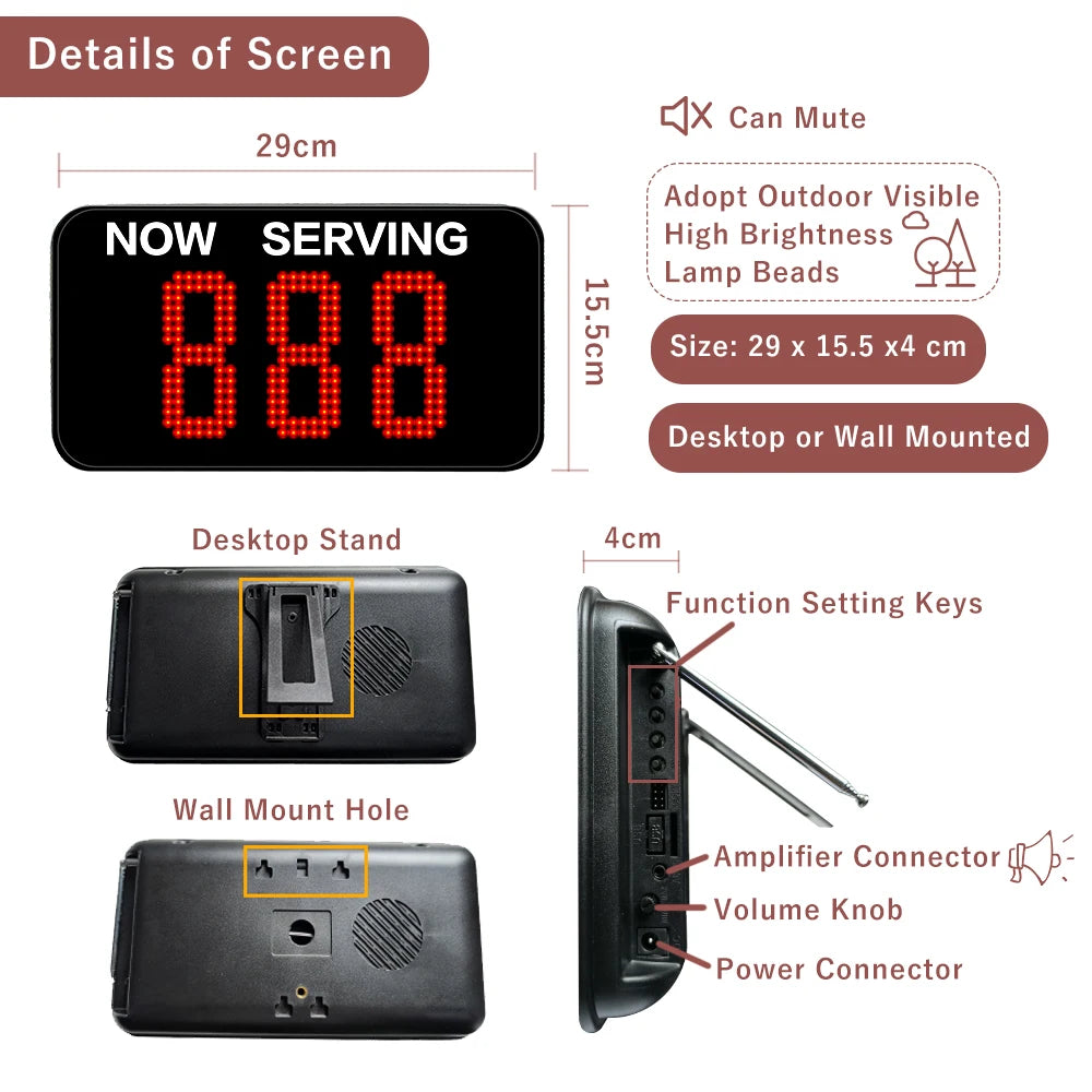 Wireless Voice Broadcast 3 Digits Show Customer Number Restaurant Hospital Bank Waiting Line Management Queue Calling System