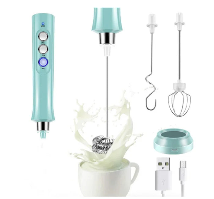Multifunctional 3 Speeds Adjustable Milk Foam Maker 3 HeadsElectric Mixer Egg Beater Usb Rechargeable Handheld Milk Frothe