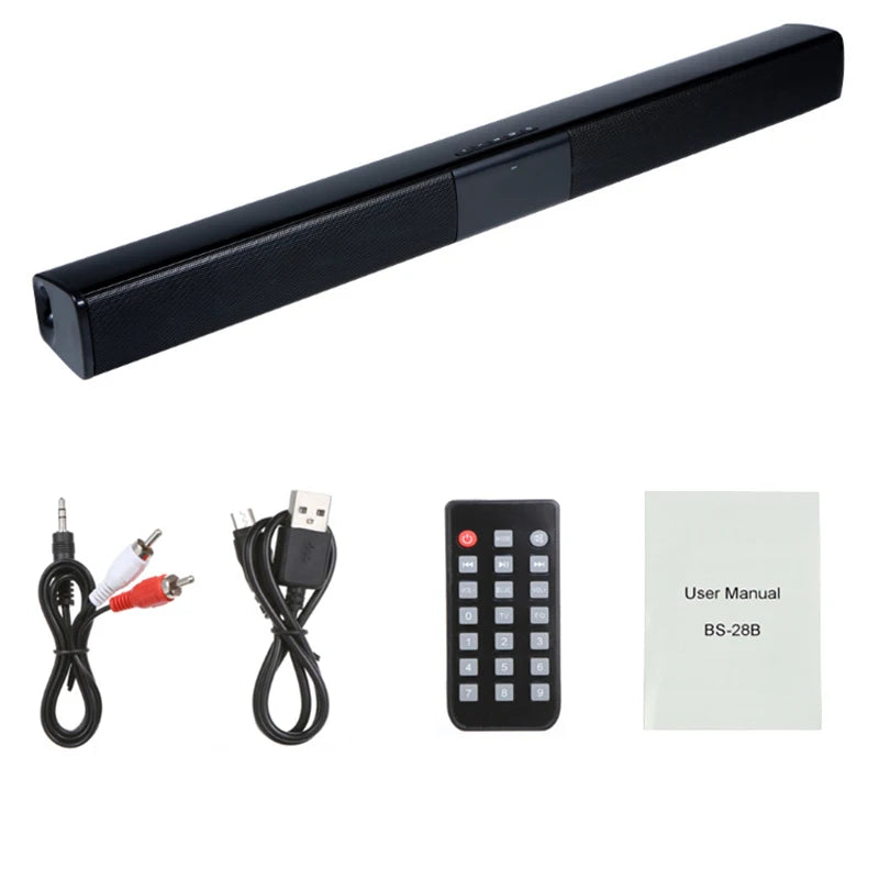 20W Wireless Bluetooth Soundbar Stereo Home Theater System with AUX TF FM Radio Support PC TV Surround Sound Bar BS28B