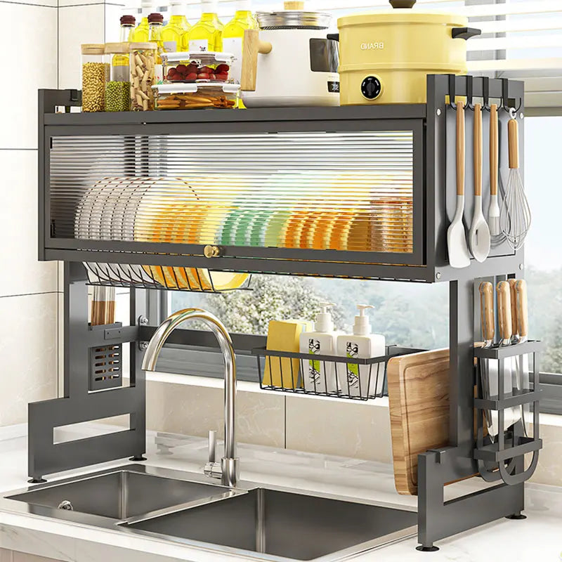 Over Sink Dish Drainer Drying Rack Removable 3 Tier Large Cutlery Shelf  with Dustproof Cover Kitchen Storage Counter Organizers