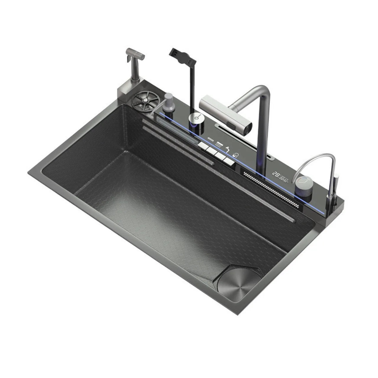 Kitchen Faucet and Sink Set LED Digital Display With Pull-Out Faucet Stainless Steel Kitchen Sinks